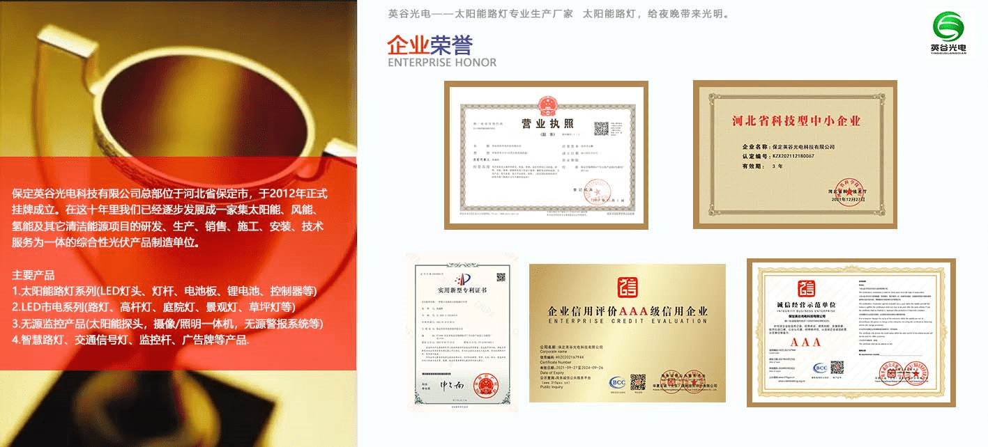 保定路燈品牌廠家英谷光電公司榮譽_認證_廠英_國科小